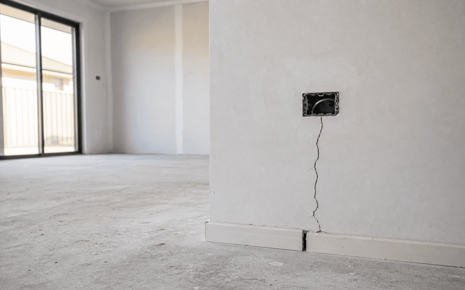 Unfinished interior wall with a marked site defect